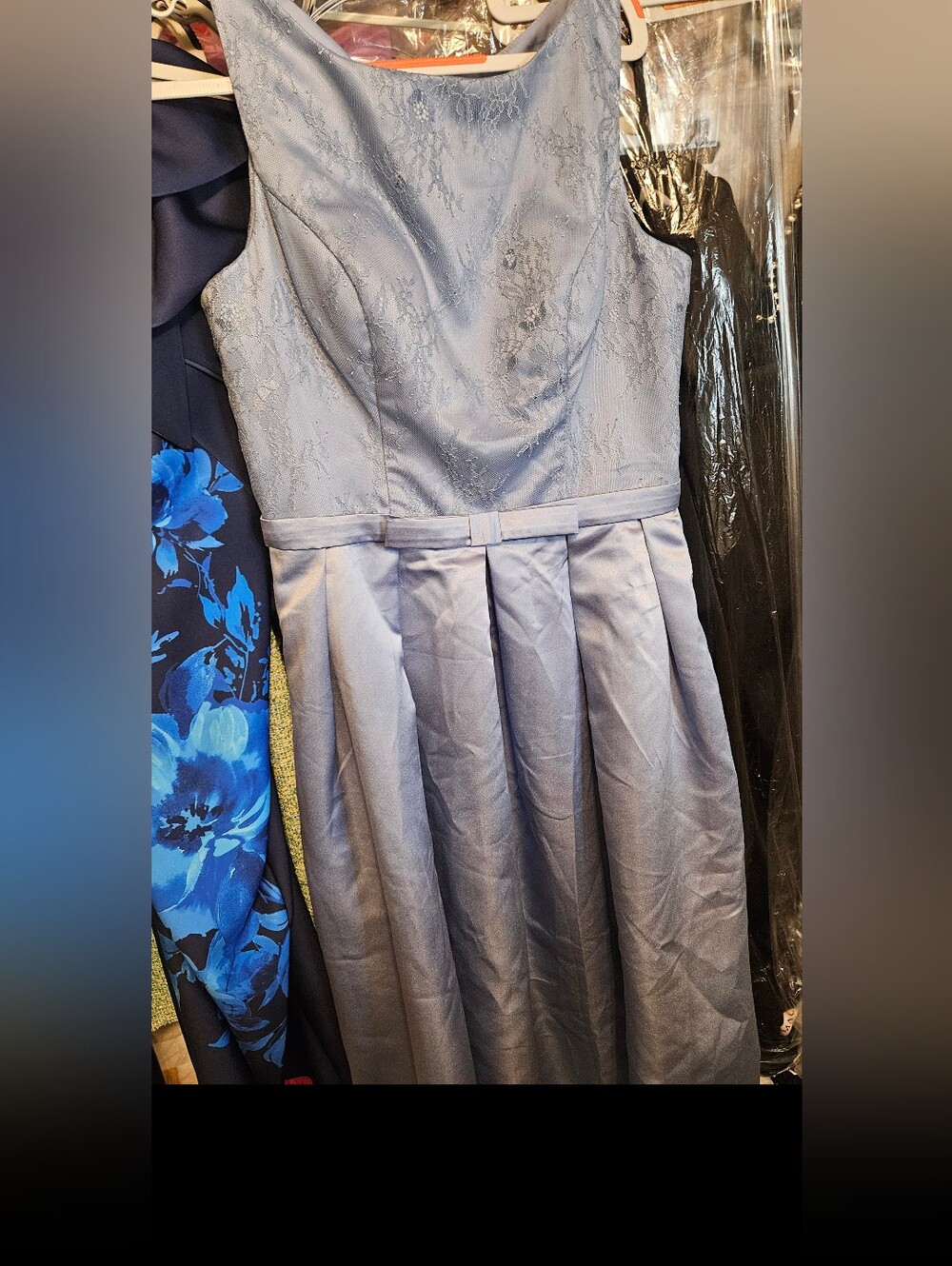 6 Blue Pleated Maxi Dress With POCKETS And Zip Back.